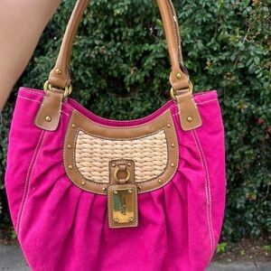 Vintage Nine West Fuchsia and Tan Woven Shoulder Bag